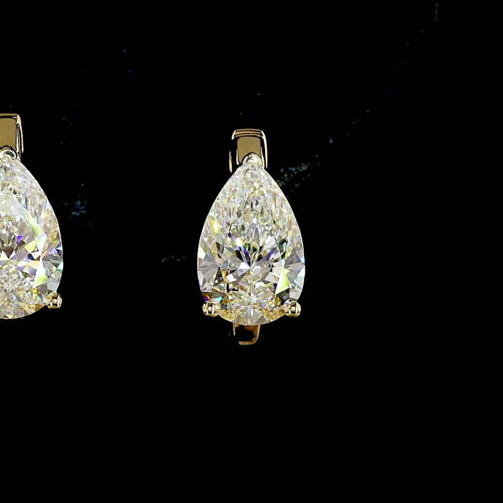 14K Yellow Gold Pear Shape Huggie Earrings with Lab Grown E-F VS1 Diamonds - 3.04 Carat Total Diamond Weight - Covaloro Fine Jewelry