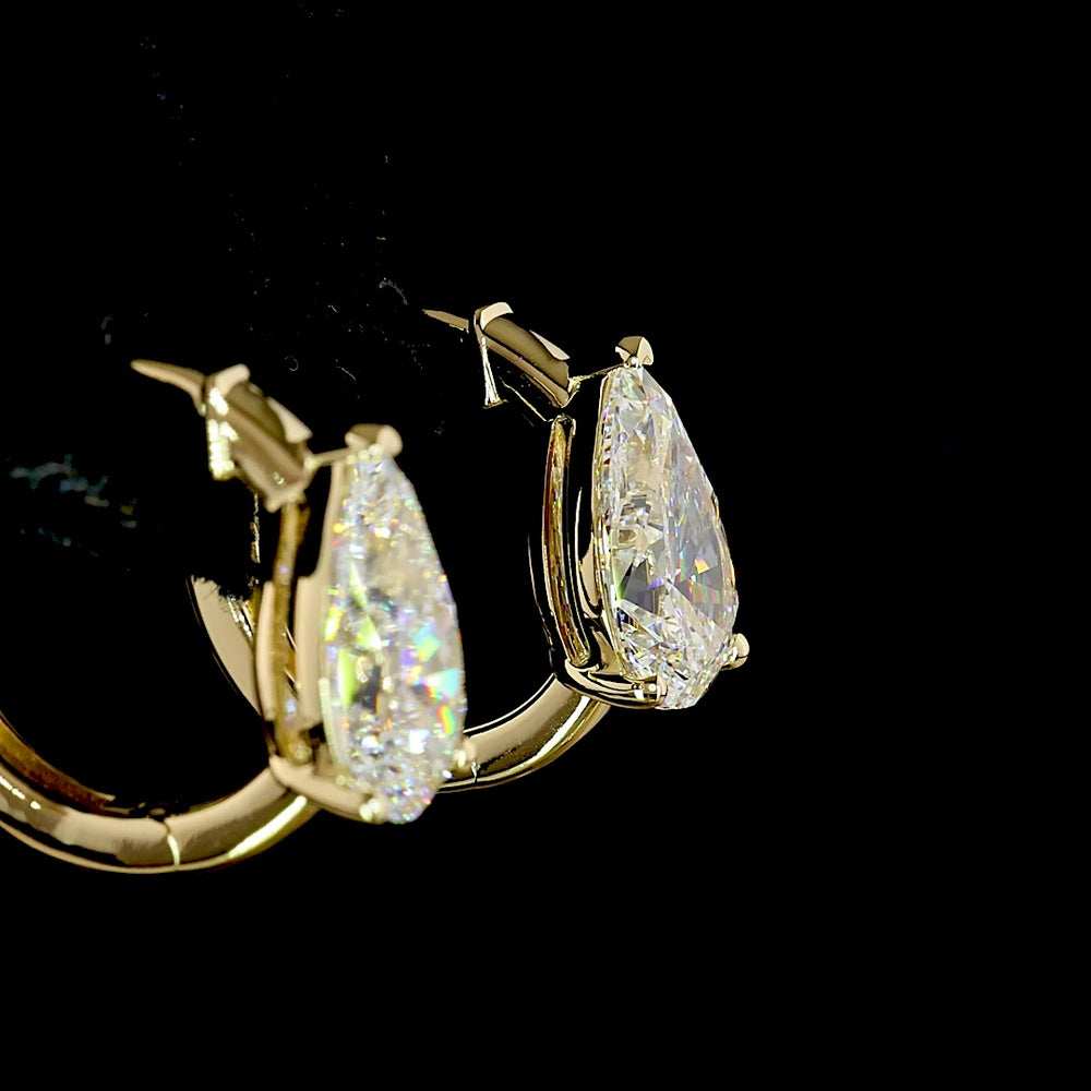 14K Yellow Gold Pear Shape Huggie Earrings with Lab Grown E-F VS1 Diamonds - 3.04 Carat Total Diamond Weight - Covaloro Fine Jewelry