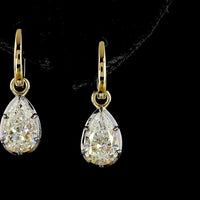 14K Yellow Gold Pear Shape Lab Diamond Drop Earrings with Black Rhodium Accents - 3.06 Carats Total Diamond Weight - Covaloro Fine Jewelry