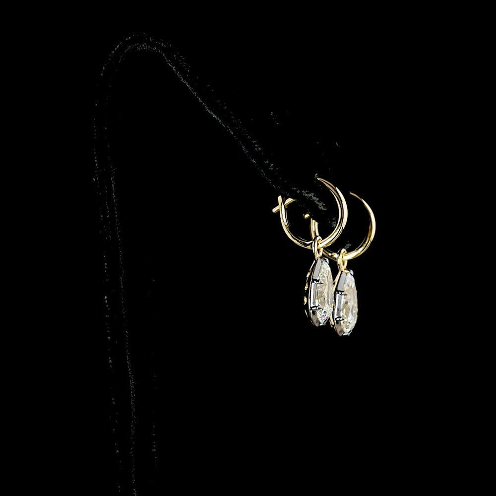 14K Yellow Gold Pear Shape Lab Diamond Drop Earrings with Black Rhodium Accents - 3.06 Carats Total Diamond Weight - Covaloro Fine Jewelry