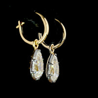 14K Yellow Gold Pear Shape Lab Diamond Drop Earrings with Black Rhodium Accents - 3.06 Carats Total Diamond Weight - Covaloro Fine Jewelry