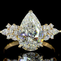 14K Yellow Gold Pear Shape Lab Diamond Ring with Mixed Shape Accents - 3.36 Carat Total Diamond Weight, E VVS2 Center Stone - Covaloro Fine Jewelry