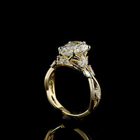 14K Yellow Gold Pear Shape Lab Diamond Ring with Vine Motif and Marquise Accents - 3.32 Carats Total Diamond Weight, Center 2.74 Carats F VS1 - Covaloro Fine Jewelry
