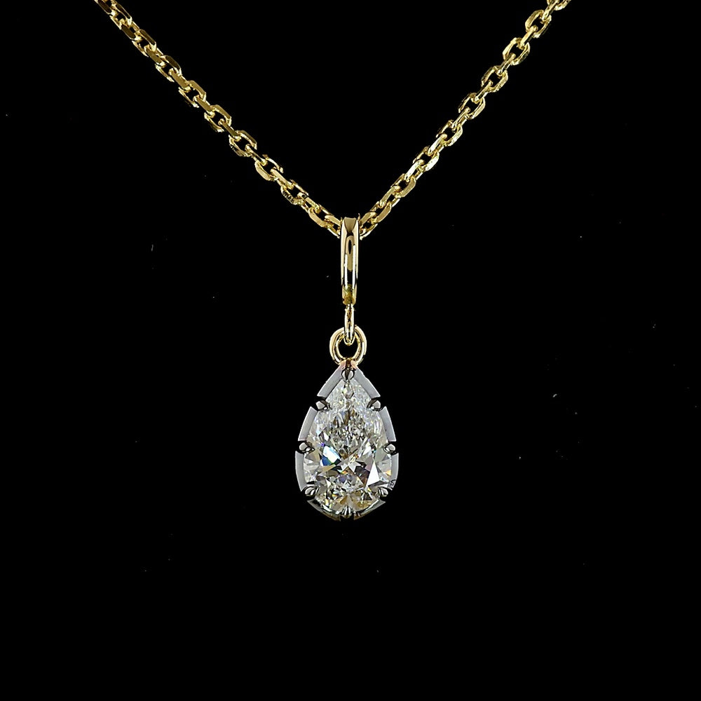 14K Yellow Gold Pear Shape Lab Diamond Solitaire Pendant with Black Rhodium Accents - 0.31 Carat Total Weight - Covaloro Fine Jewelry