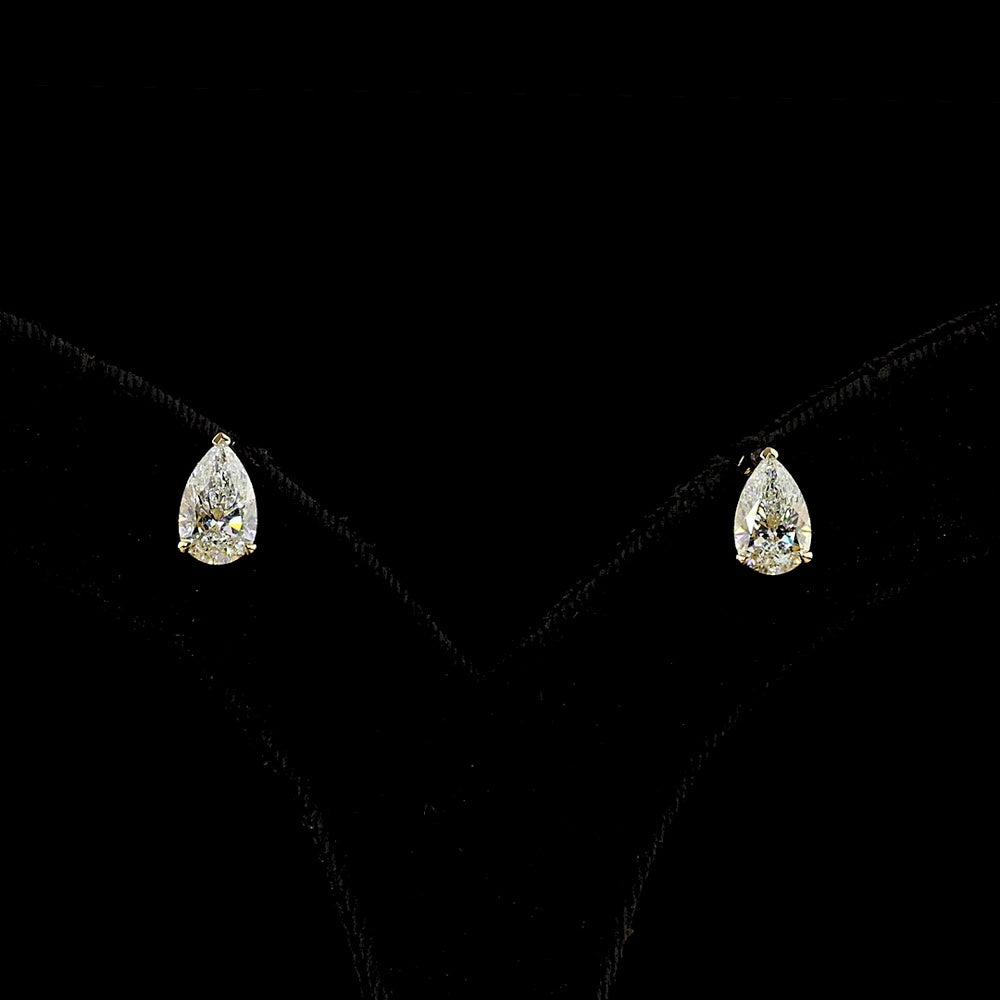 14K Yellow Gold Pear Shape Lab Diamond Stud Earrings - 2.47 Carats Total Diamond Weight (GIA Certified) - Covaloro Fine Jewelry