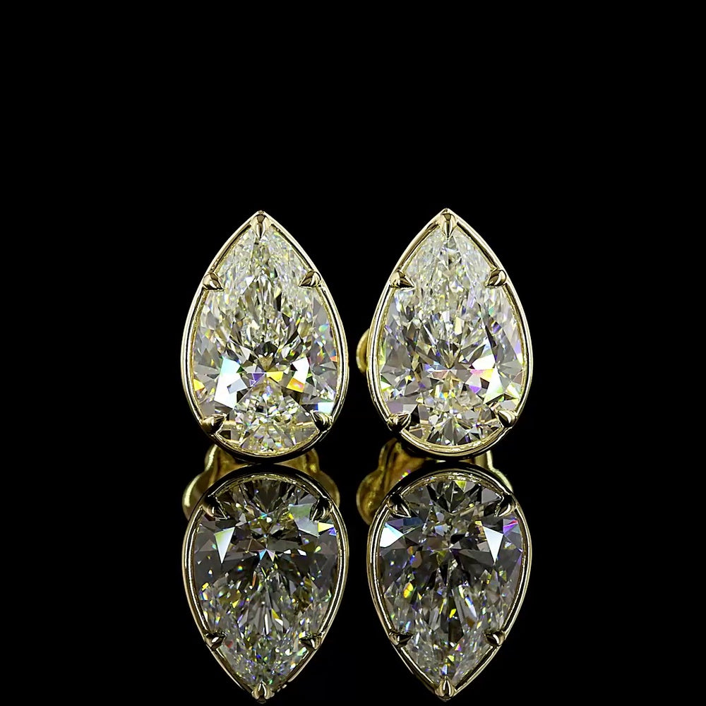 14K Yellow Gold Pear Shape Lab Diamond Stud Earrings - 3.02 Carat Total Weight, Bezel-Prong Setting, E-F VS1 Clarity - Covaloro Fine Jewelry