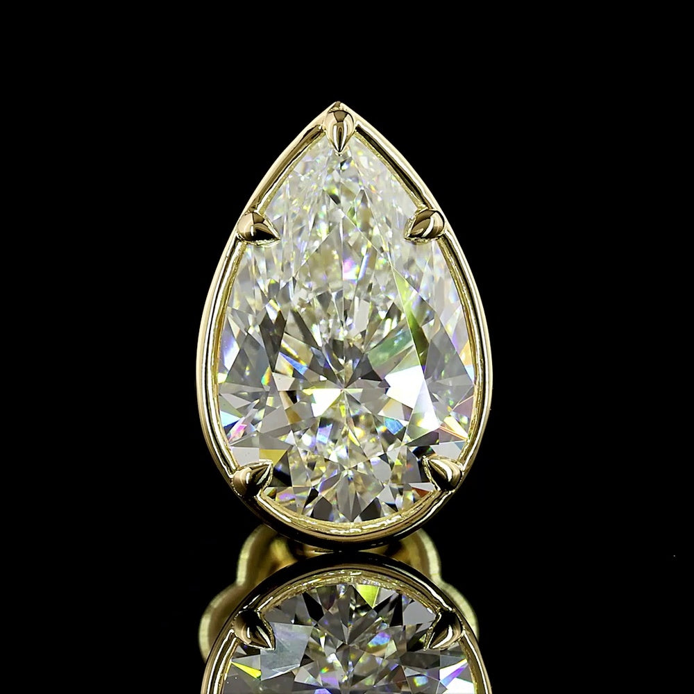 14K Yellow Gold Pear Shape Lab Diamond Stud Earrings - 3.02 Carat Total Weight, Bezel-Prong Setting, E-F VS1 Clarity - Covaloro Fine Jewelry