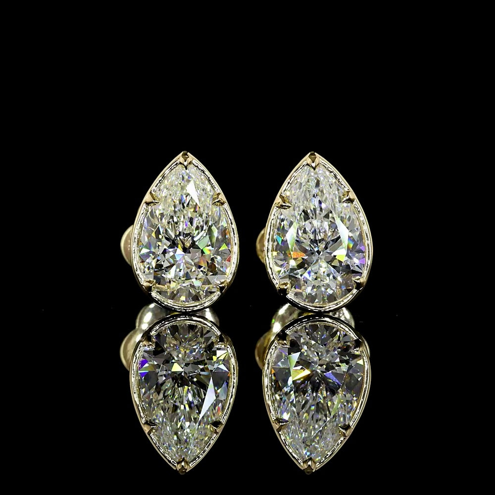14K Yellow Gold Pear Shape Lab Diamond Stud Earrings with Bezel and Prong Setting - 2.03 Carat Total Weight - Covaloro Fine Jewelry