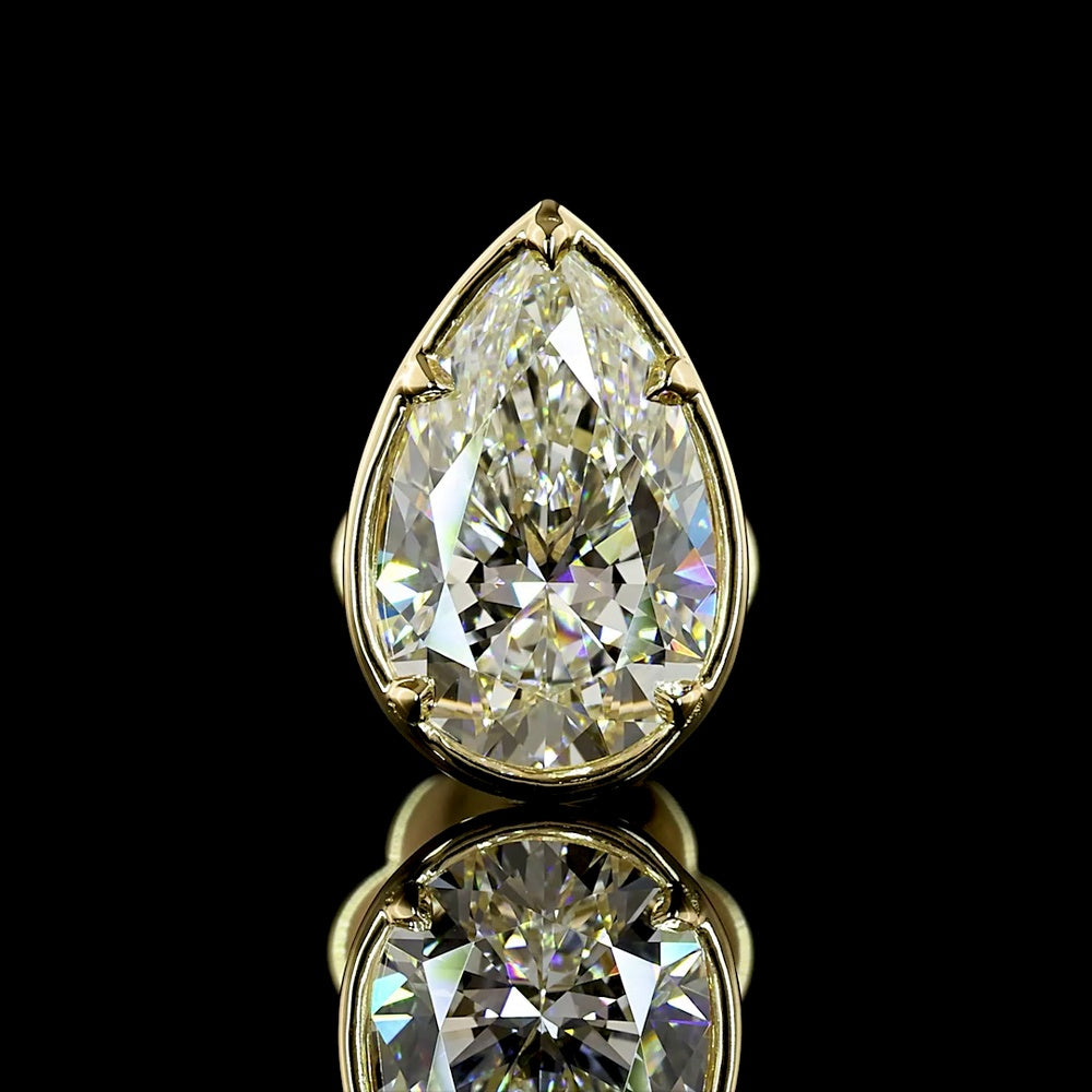 14K Yellow Gold Pear Shape Lab Diamond Stud Earrings with Bezel and Prong Setting - 2.03 Carat Total Weight - Covaloro Fine Jewelry