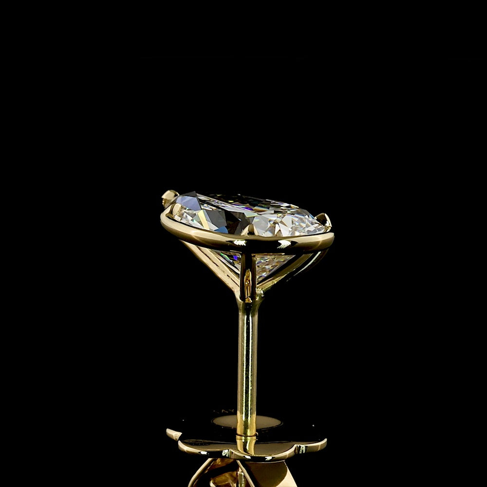 14K Yellow Gold Pear Shape Lab Diamond Stud Earrings with Bezel and Prong Setting - 2.03 Carat Total Weight - Covaloro Fine Jewelry