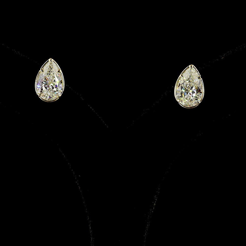 14K Yellow Gold Pear Shape Lab Diamond Stud Earrings with Bezel-Prong Settings - 5.00 Carat Total Weight, F VS1 Clarity - Covaloro Fine Jewelry