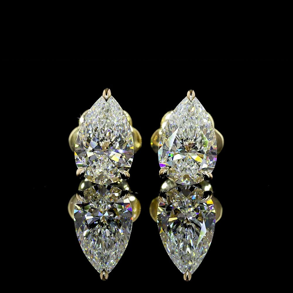 14K Yellow Gold Pear-Shape Martini Diamond Stud Earrings - 2.03 Total Carat Weight Lab-Grown Diamonds (E-F Color, VS1 Clarity) - Covaloro Fine Jewelry