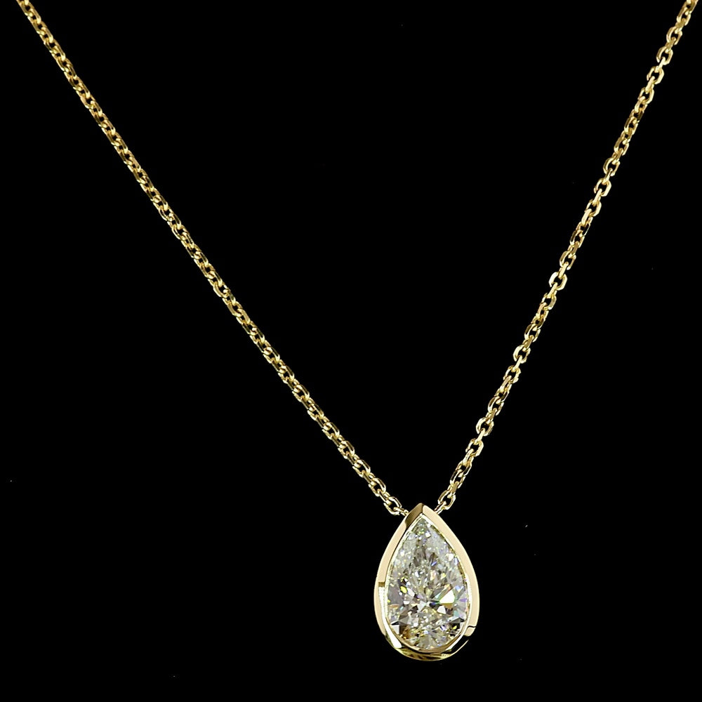14K Yellow Gold Pear Shape Solitaire Pendant with Bezel Set Lab Diamond - 1.55 Carat Total Diamond Weight - Covaloro Fine Jewelry