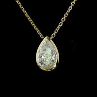 14K Yellow Gold Pear Shape Solitaire Pendant with Bezel Set Lab Diamond - 1.55 Carat Total Diamond Weight - Covaloro Fine Jewelry