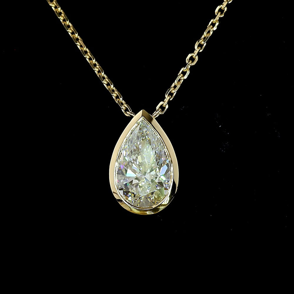 14K Yellow Gold Pear Shape Solitaire Pendant with Bezel Set Lab Diamond - 1.55 Carat Total Diamond Weight - Covaloro Fine Jewelry