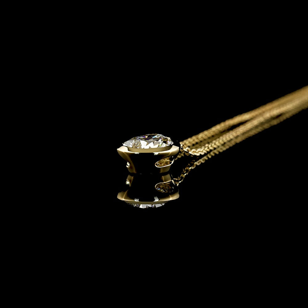 14K Yellow Gold Pear Shape Solitaire Pendant with Bezel Set Lab Diamond - 1.55 Carat Total Diamond Weight - Covaloro Fine Jewelry