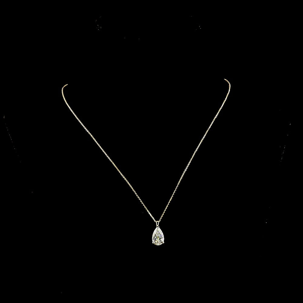 14K Yellow Gold Pear Shape Solitaire Pendant with IGI Certified Lab Grown Diamond - 3.13 Carat Total Weight - Covaloro Fine Jewelry