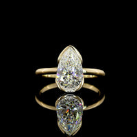14K Yellow Gold Pear Shape Solitaire Ring with Half Bezel Set Lab Diamond E-F VS1 - 2.23 Carat Total Diamond Weight - Covaloro Fine Jewelry