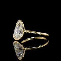 14K Yellow Gold Pear Shape Solitaire Ring with Half Bezel Set Lab Diamond E-F VS1 - 2.23 Carat Total Diamond Weight - Covaloro Fine Jewelry