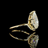 14K Yellow Gold Pear Shape Solitaire Ring with Inclined Setting - 4.16 Carat Lab Diamond E-F VS1 - Covaloro Fine Jewelry