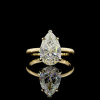 14K Yellow Gold Pear Shape Solitaire Ring with Lab Grown E VVS2 Diamond - 3.70 Carat Total Weight - Covaloro Fine Jewelry