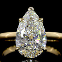 14K Yellow Gold Pear Shape Solitaire Ring with Lab Grown E VVS2 Diamond - 3.70 Carat Total Weight - Covaloro Fine Jewelry