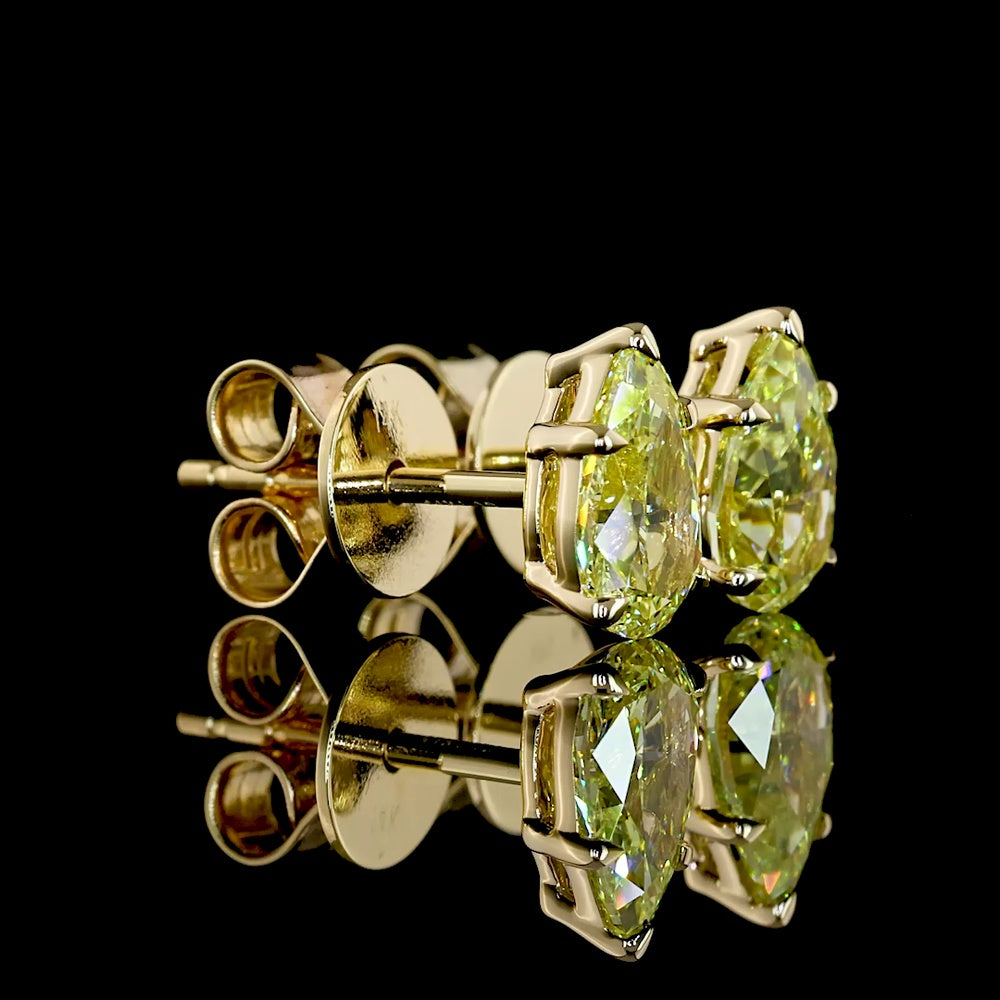 14K Yellow Gold Pear Shape Stud Earrings with Fancy Vivid Yellow Lab Grown Diamonds - 1.15 Carat Total Weight, VS2 Clarity - Covaloro Fine Jewelry