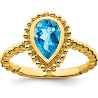 14K Yellow Gold Pear Shape Swiss Blue Topaz Ring - 1.40ct by 0