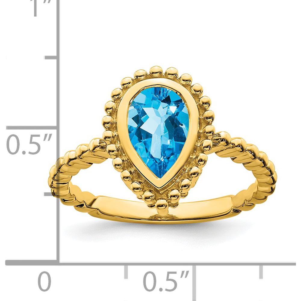 14K Yellow Gold Pear Shape Swiss Blue Topaz Ring - 1.40ct by 0