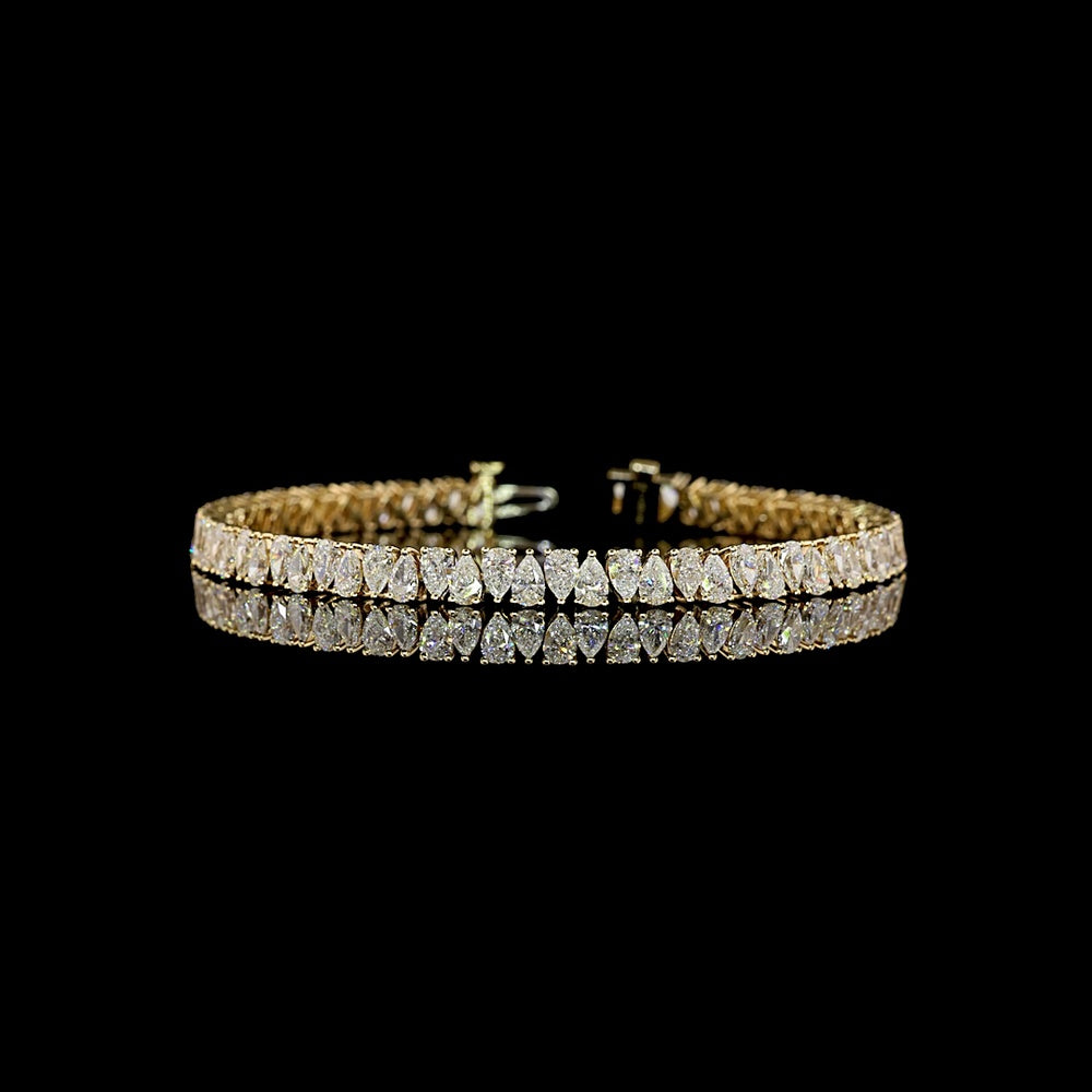 14K Yellow Gold Pear Shape Tennis Bracelet with North-South Prong Set Lab Diamonds - 7.69 Carat Total Weight - Covaloro Fine Jewelry