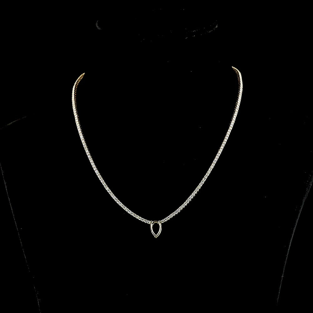 14K Yellow Gold Pear Shape Tennis Necklace with 1.50 Carats D VVS1 Center Lab Diamond and 208 Brilliant Cut Lab Diamonds - 5.87 Total Carat Weight - Covaloro Fine Jewelry