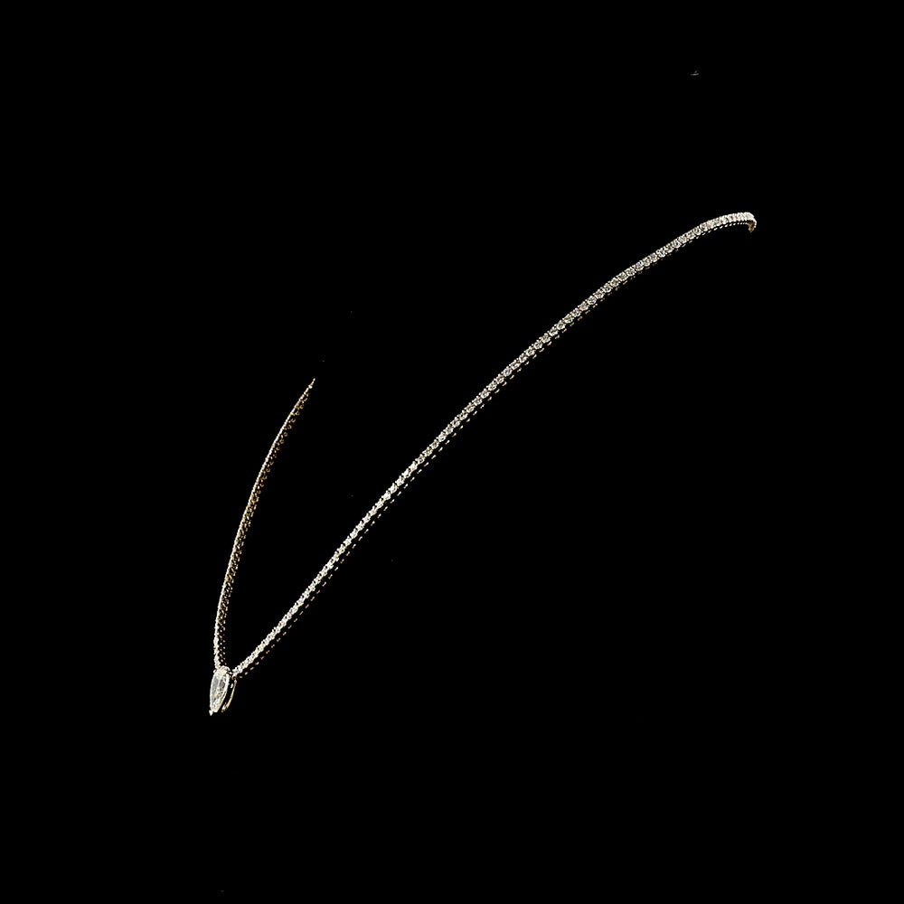 14K Yellow Gold Pear Shape Tennis Necklace with 1.51 Carats Pear Cut Center and 197 Brilliant Cut Lab Diamonds - 6.28 Carats Total Diamond Weight - Covaloro Fine Jewelry
