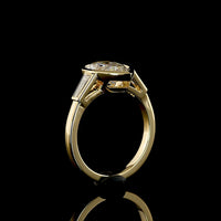 14K Yellow Gold Pear Shape Three Stone Ring with Bezel Set 2.52 Carat Lab Diamond and Tapered Baguette Side Stones - 2.93 Carat Total Diamond Weight - Covaloro Fine Jewelry