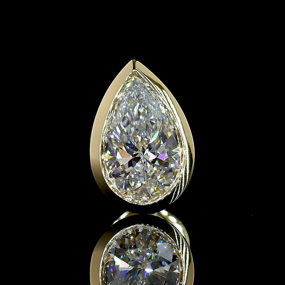 14K Yellow Gold Pear Shaped Bezel Set Lab Diamond Stud Earrings with IGI Certified E-F VVS2 Stones - 1.51 Carat Total Weight - Covaloro Fine Jewelry