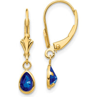 14K Yellow Gold Pear-Shaped Blue Sapphire Leverback Drop Earrings - 0.58 Carat Total Sapphire Weight by Oro Pregiato