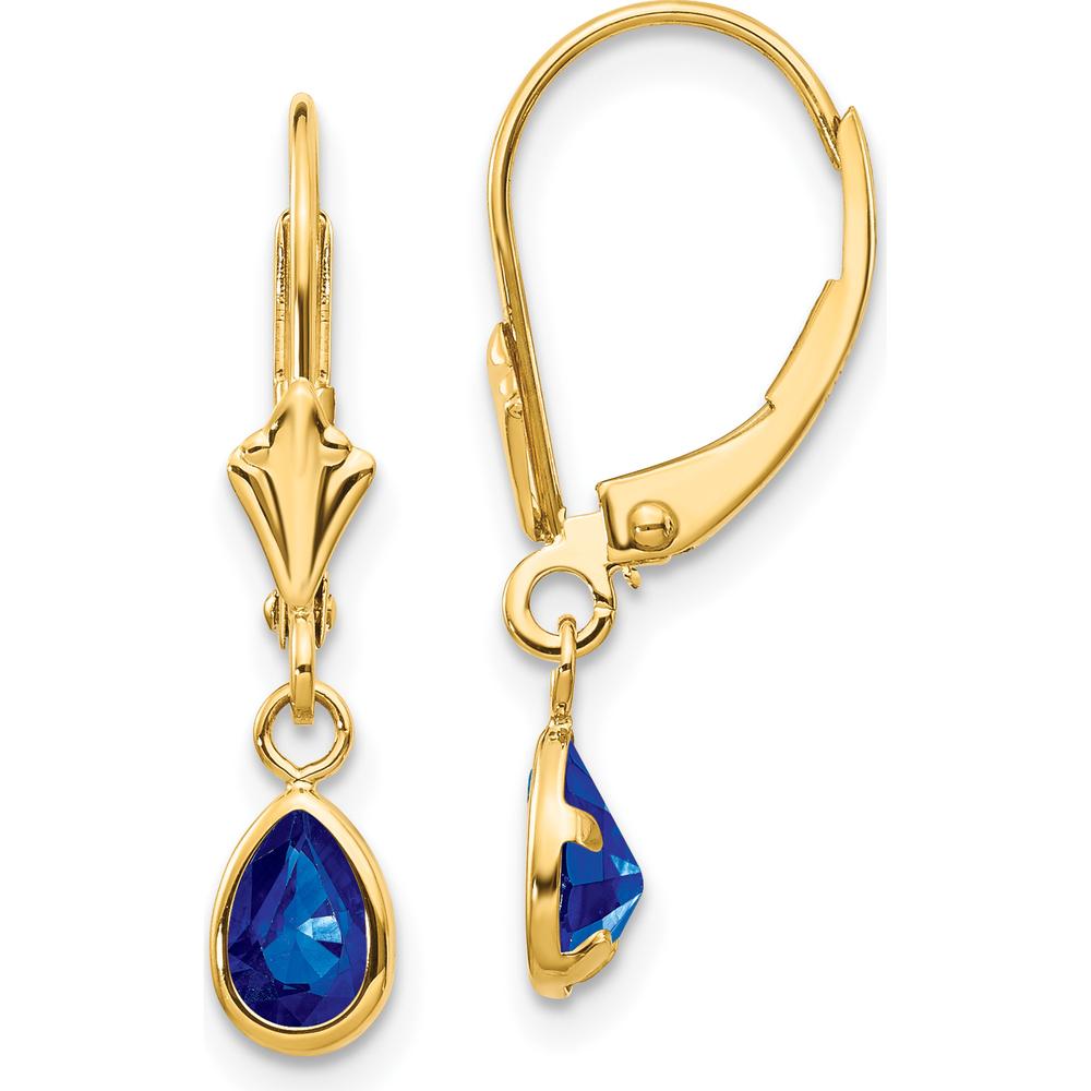 14K Yellow Gold Pear-Shaped Blue Sapphire Leverback Drop Earrings - 0.58 Carat Total Sapphire Weight by Oro Pregiato