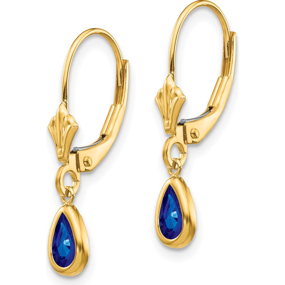 14K Yellow Gold Pear-Shaped Blue Sapphire Leverback Drop Earrings - 0.58 Carat Total Sapphire Weight by Oro Pregiato