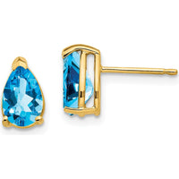14K Yellow Gold Pear Shaped Blue Topaz Stud Earrings - 1.10 Carat Total Gem Weight by Monteluci Fine Jewelry