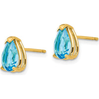 14K Yellow Gold Pear Shaped Blue Topaz Stud Earrings - 1.10 Carat Total Gem Weight by Monteluci Fine Jewelry