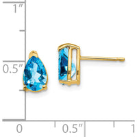 14K Yellow Gold Pear Shaped Blue Topaz Stud Earrings - 1.10 Carat Total Gem Weight by Monteluci Fine Jewelry