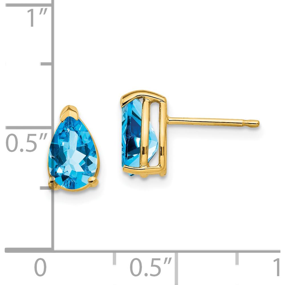 14K Yellow Gold Pear Shaped Blue Topaz Stud Earrings - 1.10 Carat Total Gem Weight by Monteluci Fine Jewelry