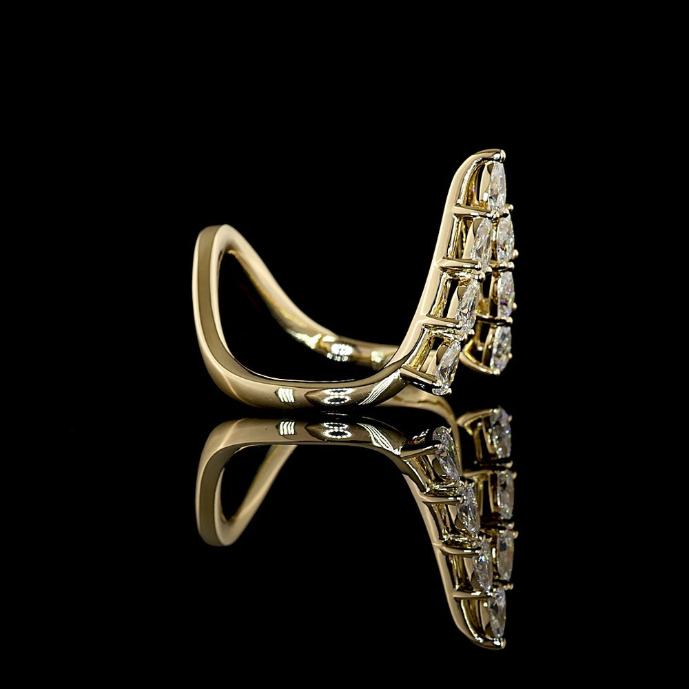 14K Yellow Gold Pear-Shaped Chevron Ring with 7 Prong-Set Lab Diamonds - 0.73 Carat Total Weight, E-F Color VS1 Clarity - Covaloro Fine Jewelry