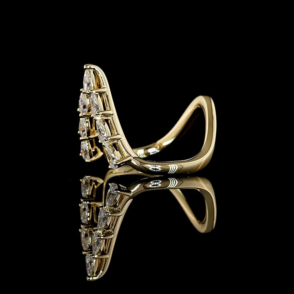 14K Yellow Gold Pear-Shaped Chevron Ring with 7 Prong-Set Lab Diamonds - 0.73 Carat Total Weight, E-F Color VS1 Clarity - Covaloro Fine Jewelry