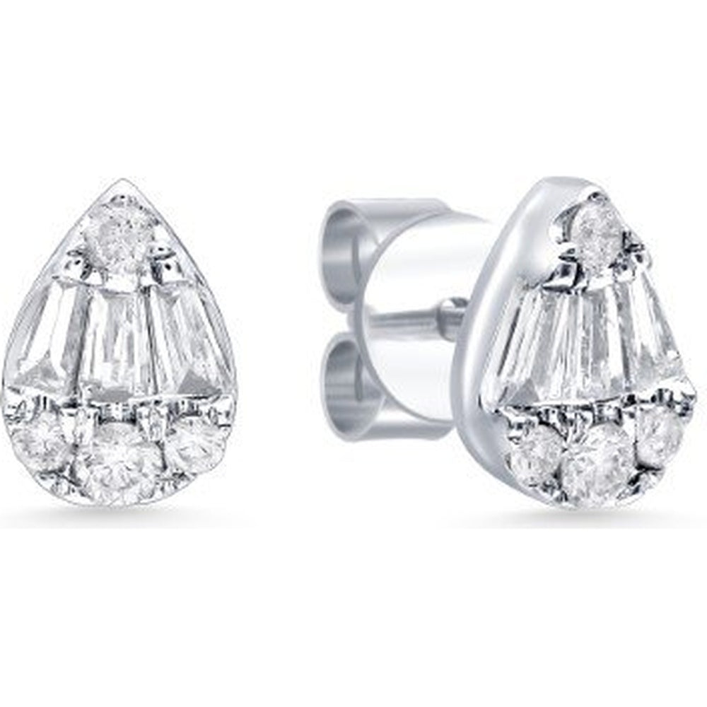 14K Yellow Gold Pear-Shaped Composite Stud Earrings with Round and Baguette Diamonds - 0.23 Carat Total Diamond Weight by Auriventus