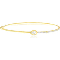 14K Yellow Gold Pear-Shaped Diamond Bangle with Milgrain Detail and Round Diamond Tennis Accents - 0.55 Carat Total Diamond Weight - Royal Jewelry