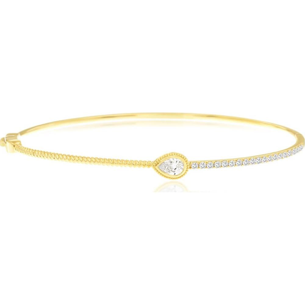 14K Yellow Gold Pear-Shaped Diamond Bangle with Milgrain Detail and Round Diamond Tennis Accents - 0.55 Carat Total Diamond Weight - Royal Jewelry