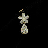 14K Yellow Gold Pear-Shaped Diamond Hanging Earrings with Floral Motif and Teardrop Drop Stone - 1.91 Carat Total Diamond Weight (Lab Diamonds) - Covaloro Fine Jewelry