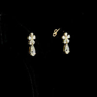 14K Yellow Gold Pear-Shaped Diamond Hanging Earrings with Floral Motif and Teardrop Drop Stone - 1.91 Carat Total Diamond Weight (Lab Diamonds) - Covaloro Fine Jewelry