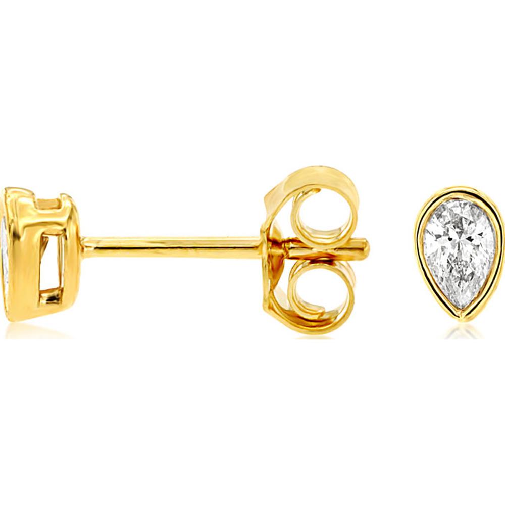 14K Yellow Gold Pear Shaped Diamond Stud Earrings with Bezel Style Setting - 0.19 Carat Total Diamond Weight - Royal Jewelry