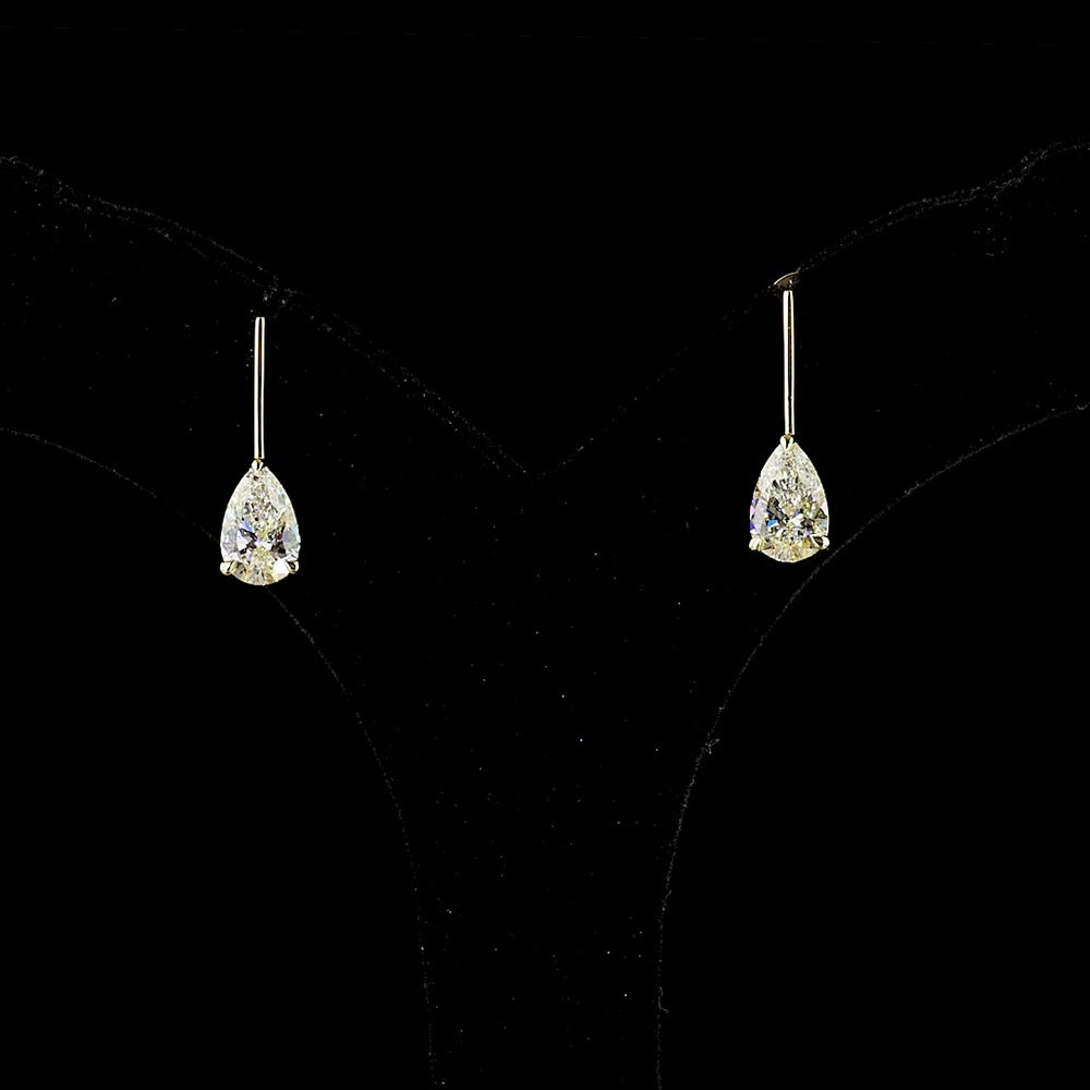 14K Yellow Gold Pear-Shaped Drop Earrings with 2.01 Carat Total Weight Lab-Grown Diamonds - E-F VS1 Prong Set Hanging Design - Covaloro Fine Jewelry